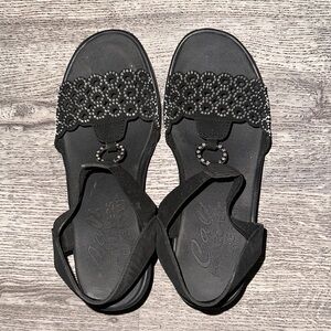 Elegant Black Sandals with Beaded Design